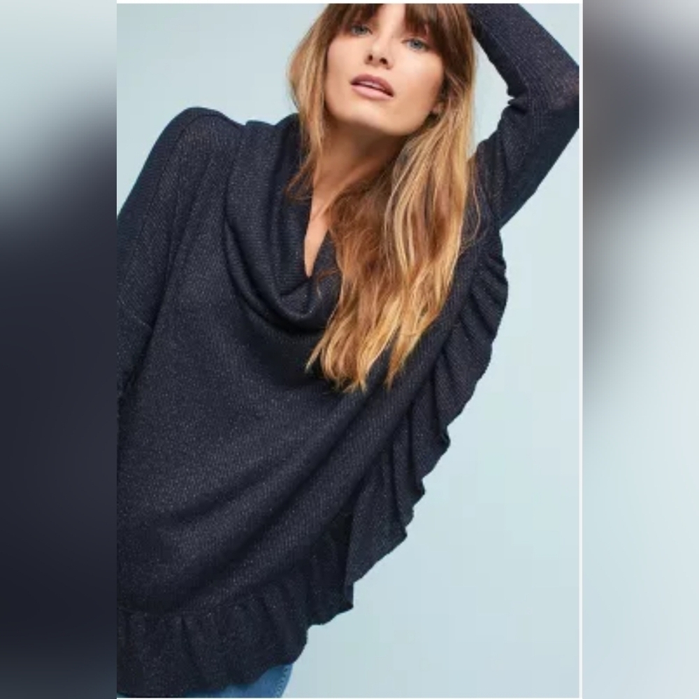 Anthropologie Postmark Shine Ruffle Cowl Neck Pullover, VGUC, Size S